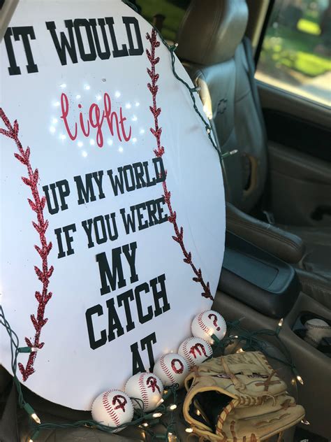 Softball themed prom proposal - I’d love to go to prom with you.”. “You are the Obi-Wan I want to take to prom.”. “Keeping my heels, head, and standards high with a prom date like you.”. “Take more chances, dance ...
